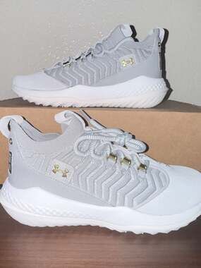 Under Armour Harper 9 Turf White Metallic Gold Baseball Shoes Sz US 7.5